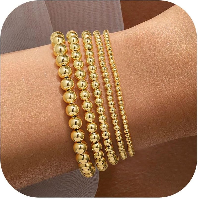 Yoosteel Valentines Day Gifts for Women Teen Girl Gifts Non Tarnish - 14K Gold Plated Dainty Round Beaded Ball Pearl Cross Bracelet Stack Set for Women Trendy Teenage Girls Stackable Jewelry Gift - Image 1